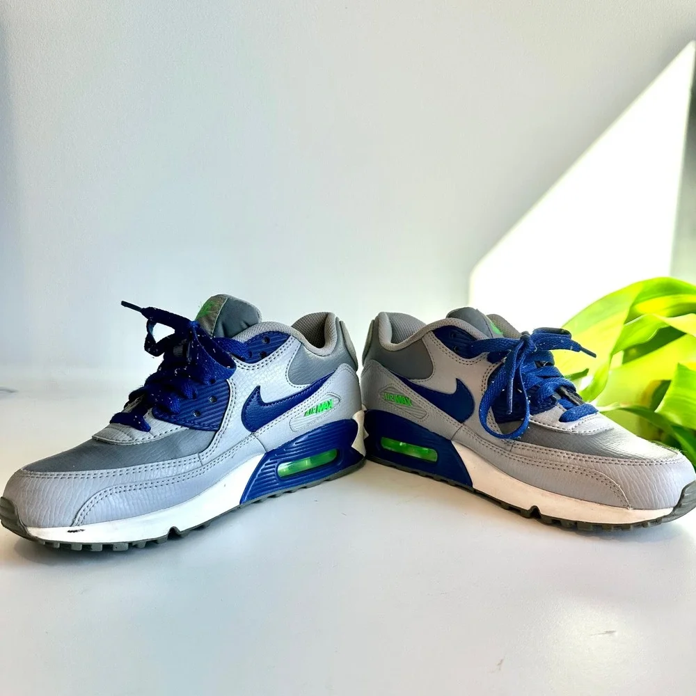 Nike Air Max 90 Wolf‎ Grey Deep Royal Blue Electric Green 724821-005 Kids 6Y